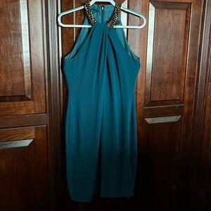 Carmen Marc Valvo Teal Green beaded neckline ultra style size 12